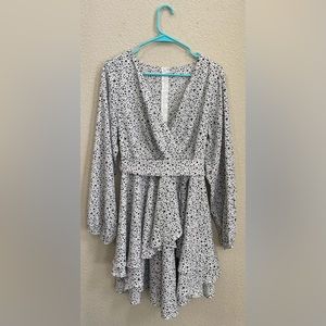 Amazon Black and White Leopard Print V-Neck Tie Waist Ruffle Mini Skater Dress